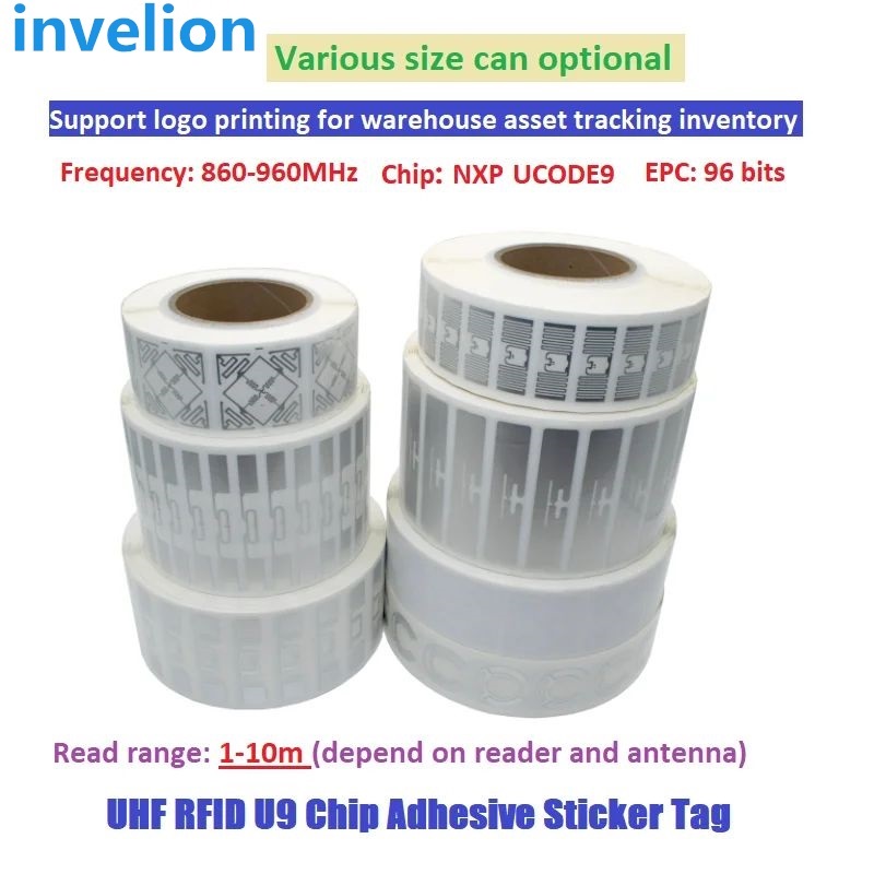 RFID UHF Tags Long Range Sticker Label 860-960mhz U9 EPC Gen2 ISO18000-6C RFID Adhesive Label UHF Tags Model: U9 LABEL